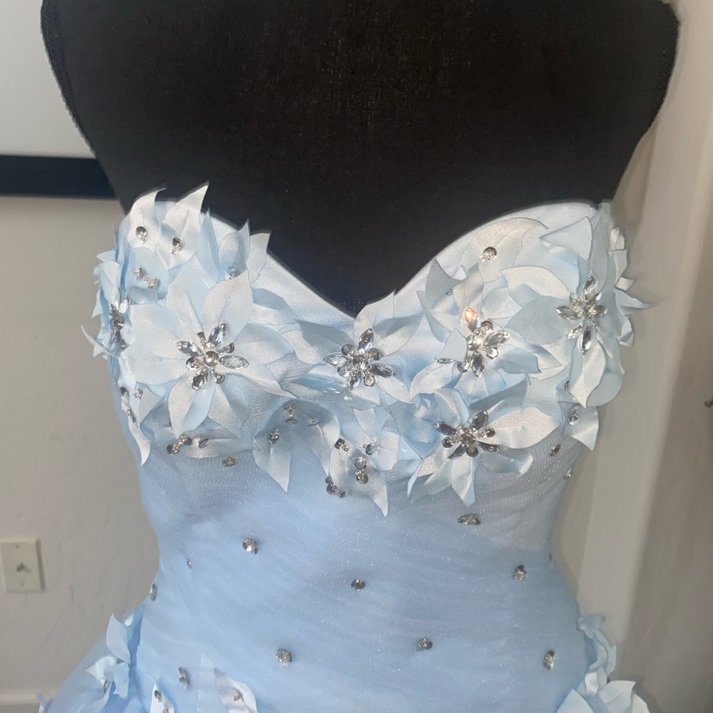 Light Blue Dress with Floral and Sparkle Accents